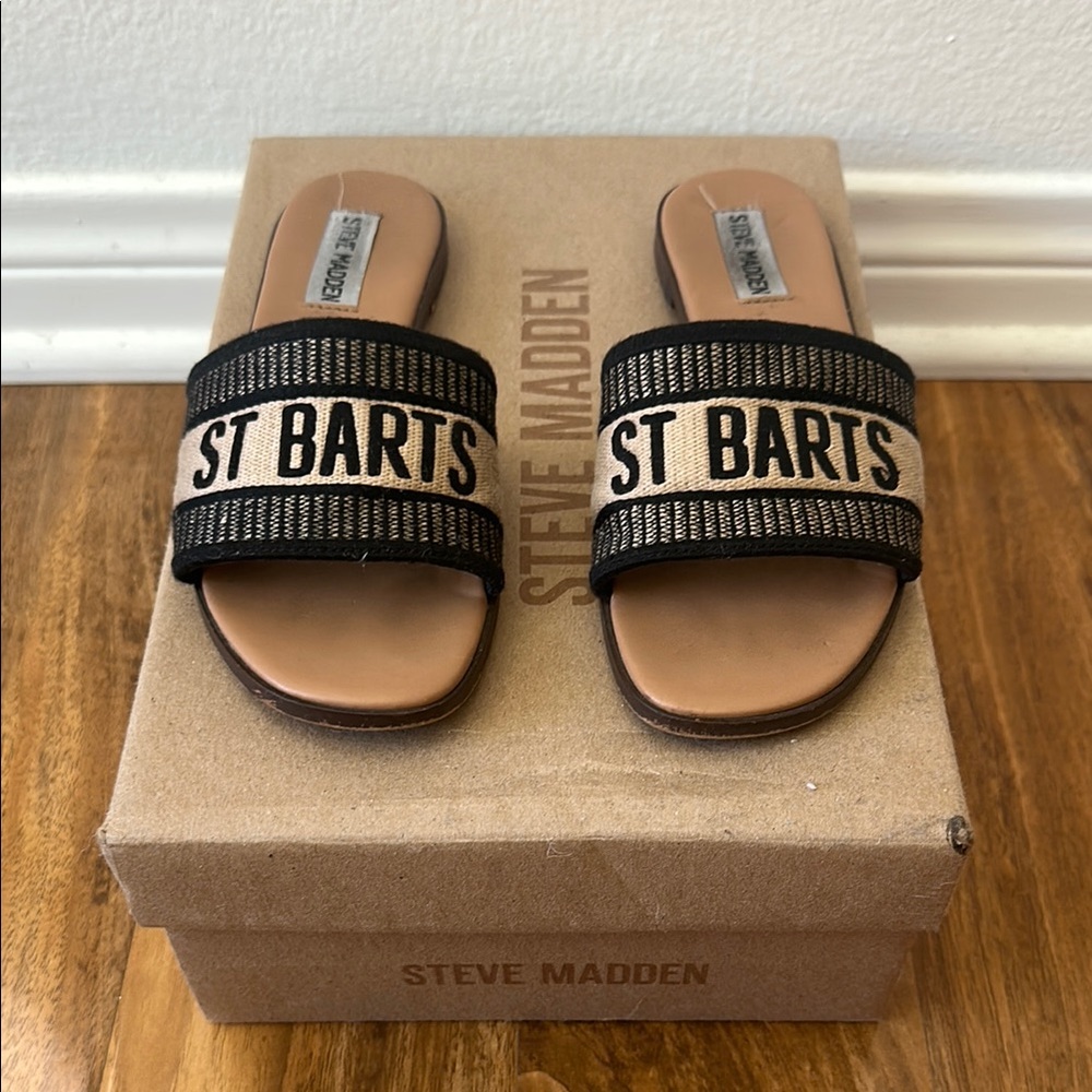 Steve Madden Black and Tan Sandals